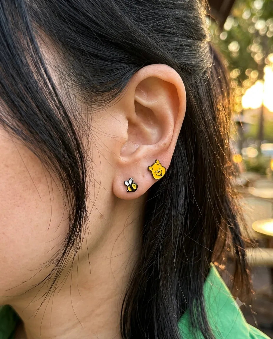 Vintage Winnie the Pooh Enamel Stud Set (4-Piece) | K-Style Kidult Earrings