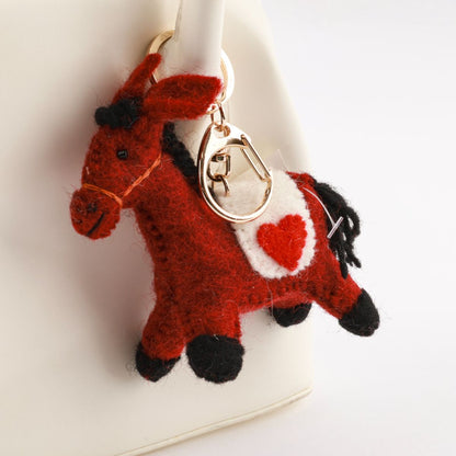 Nepal Handmade Wool Felt Lucky Horse Keychain - Bag Charm Gift