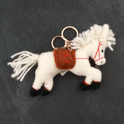 Handmade Wool Felt Horse Bag Charm Keychain - Nepal Artisan Pony (2 Colors)