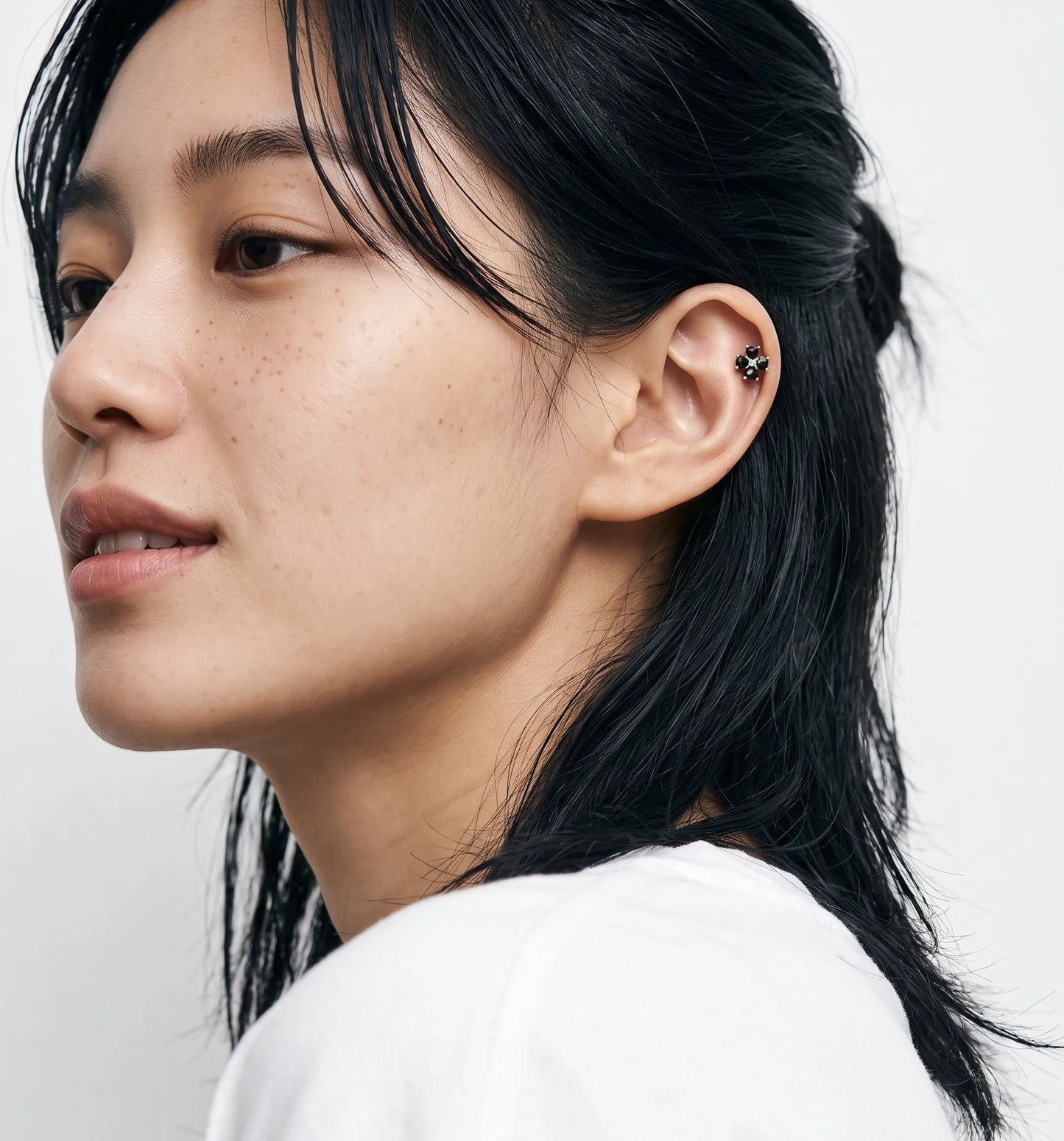 Black Clover Barbell Stud | Brass + Surgical Steel | K-Style Ear Stack (Single)