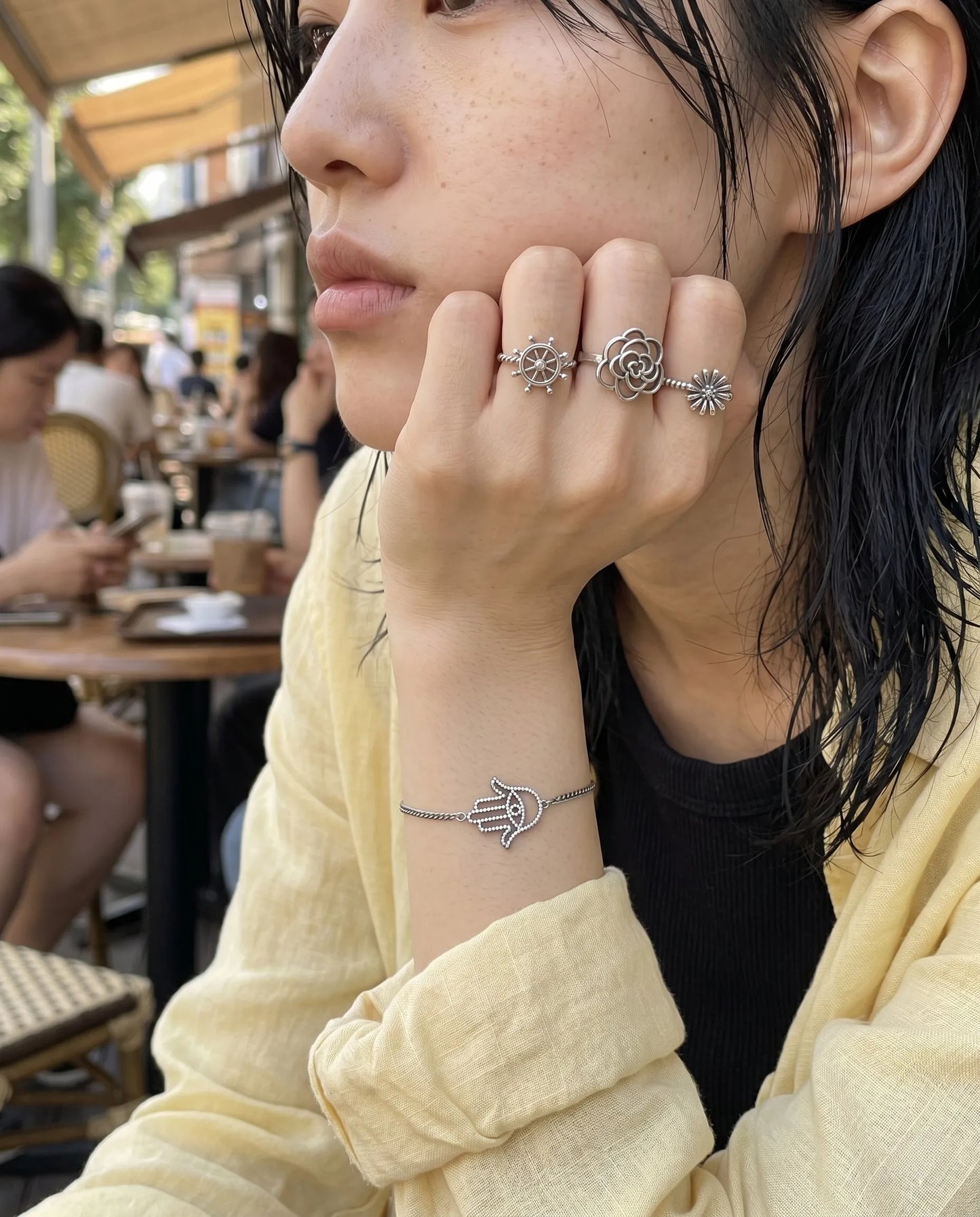 925 Sterling Silver Hamsa Hand Chain Bracelet — Handmade in Korea