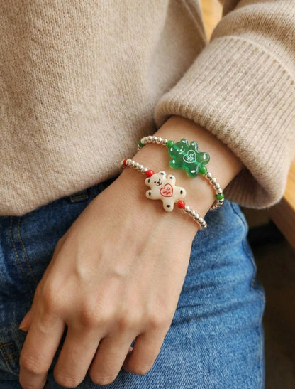 925 Sterling Silver Ball "Hug Me" Gummy Bear & Smiley Garden Beaded Bracelet – Y2K Kidcore Aesthetic | 4 Options