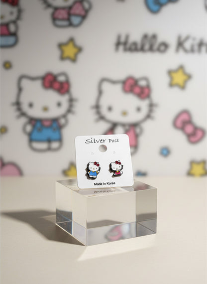Hello Kitty Asymmetrical Stud Earrings - 925 Silver Post