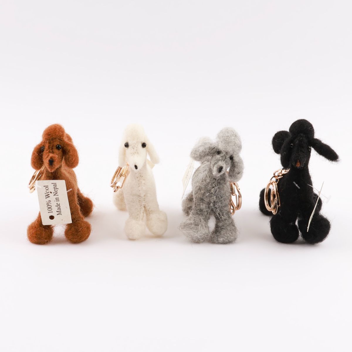 Handmade Needle Felted Wool Poodle Keychain - Cute Dog Bag Charm from Nepal (4 Colors)