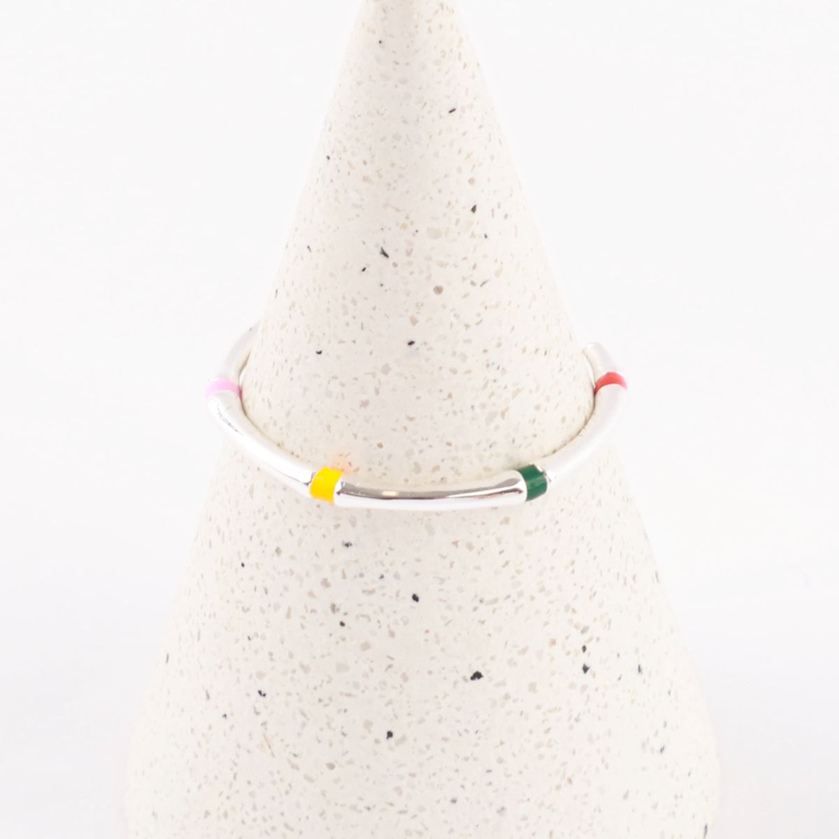 925 Sterling Silver Multicolor Enamel Stackable Open Ring — Adjustable Dainty Band