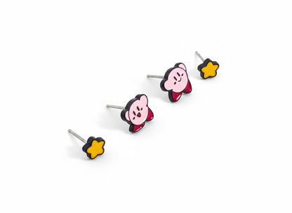Kawaii kirby star earrings 4pcs set silver post cute nintendo gamer girl jewelry