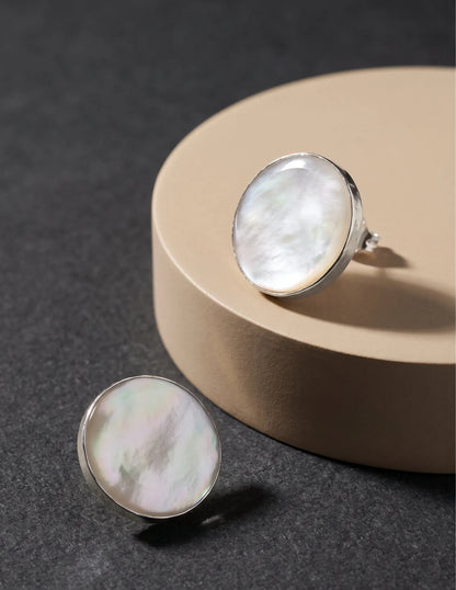 Mother of Pearl Circle Studs — 925 Silver