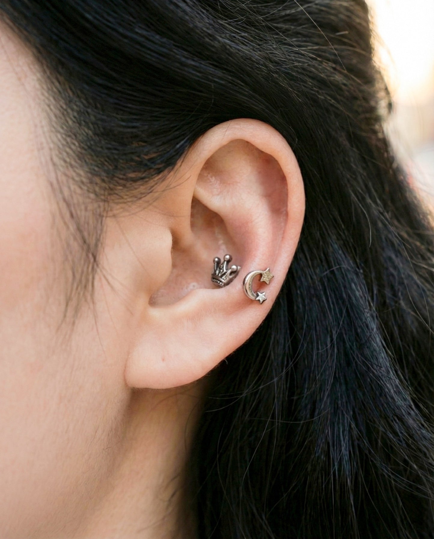 Surgical Steel Antique Piercing - 6 Designs Star Moon Paw Crown | Cartilage Helix Tragus Stud