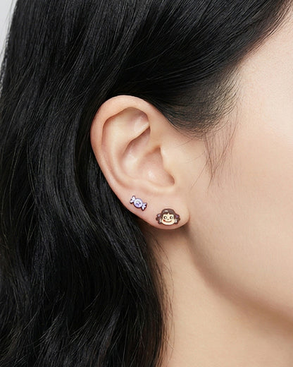 Kawaii Peko Chan 4-Piece Mismatched Earring Set - Silver Post Studs
