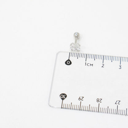 Clover Barbell Stud • Green or Clear CZ • Surgical Steel Piercing