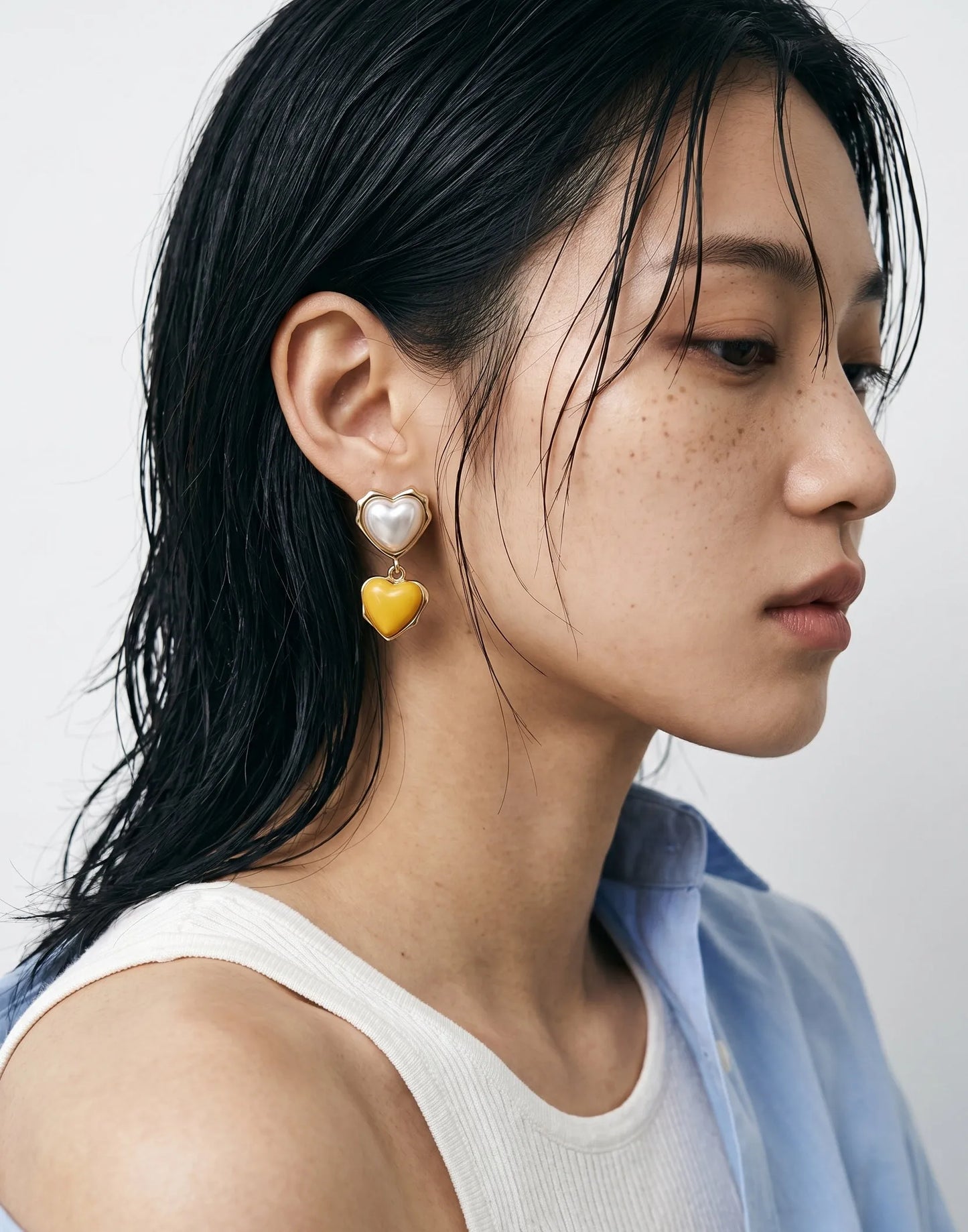 Chunky Double Heart Drop Earrings – Pearl & Color Block