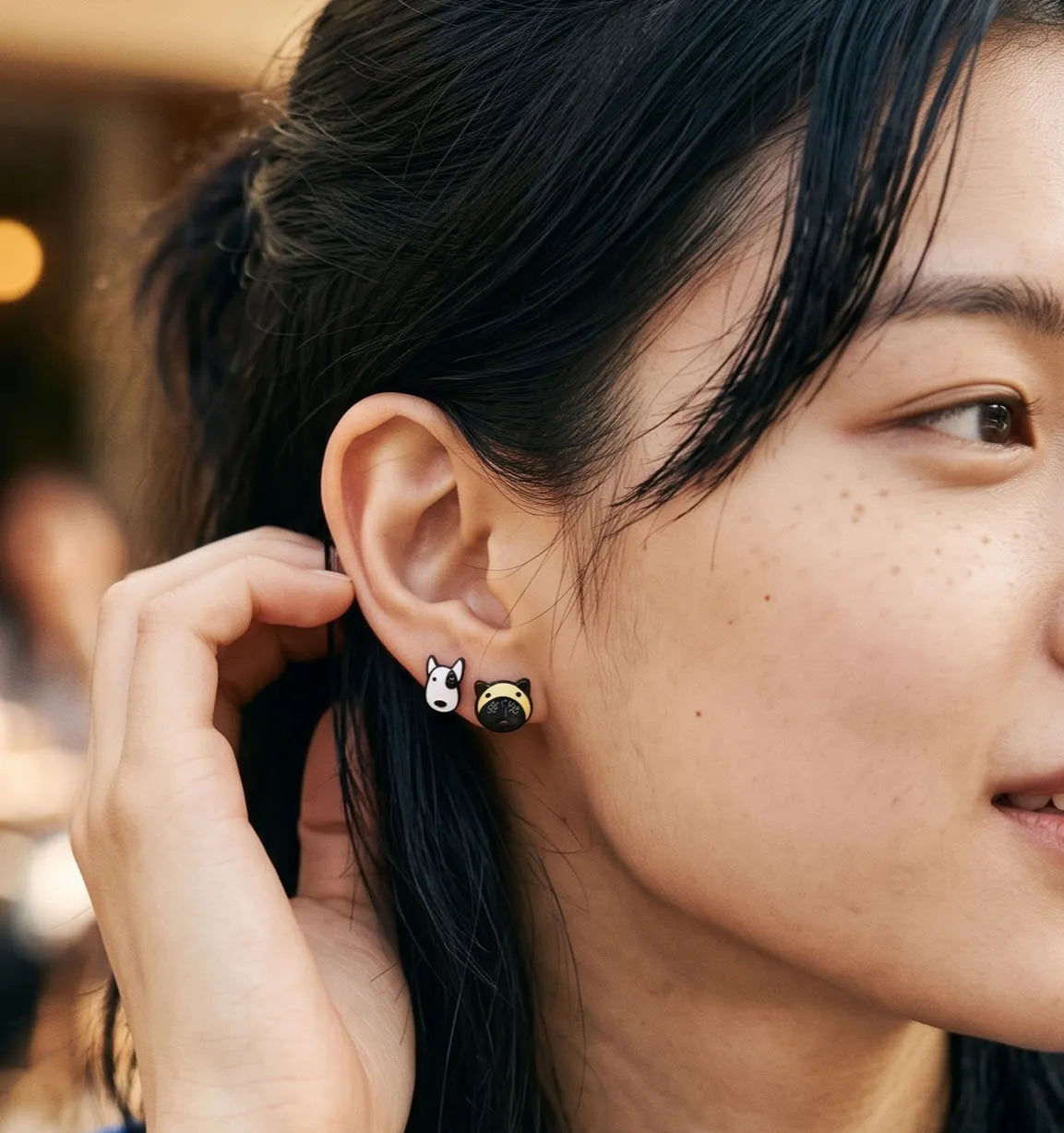 Bull terrier and French bulldog enamel studs worn on lobe — kidult jewelry, dog lover gift, K-style handmade enamel earrings Korea