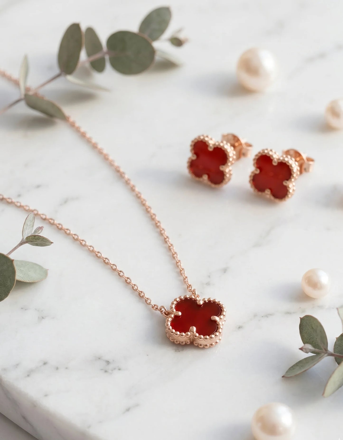 925 Silver Clover Gemstone Necklace | Rose Gold · K-Style