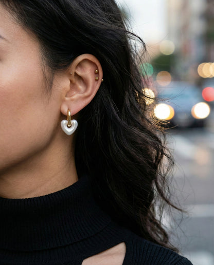 Chunky Puffy Heart Charm Huggie Hoop Earrings - 4 Colors