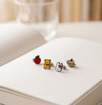 Miffy & Boris Brass Enamel Stud Earrings, 4-Piece Set