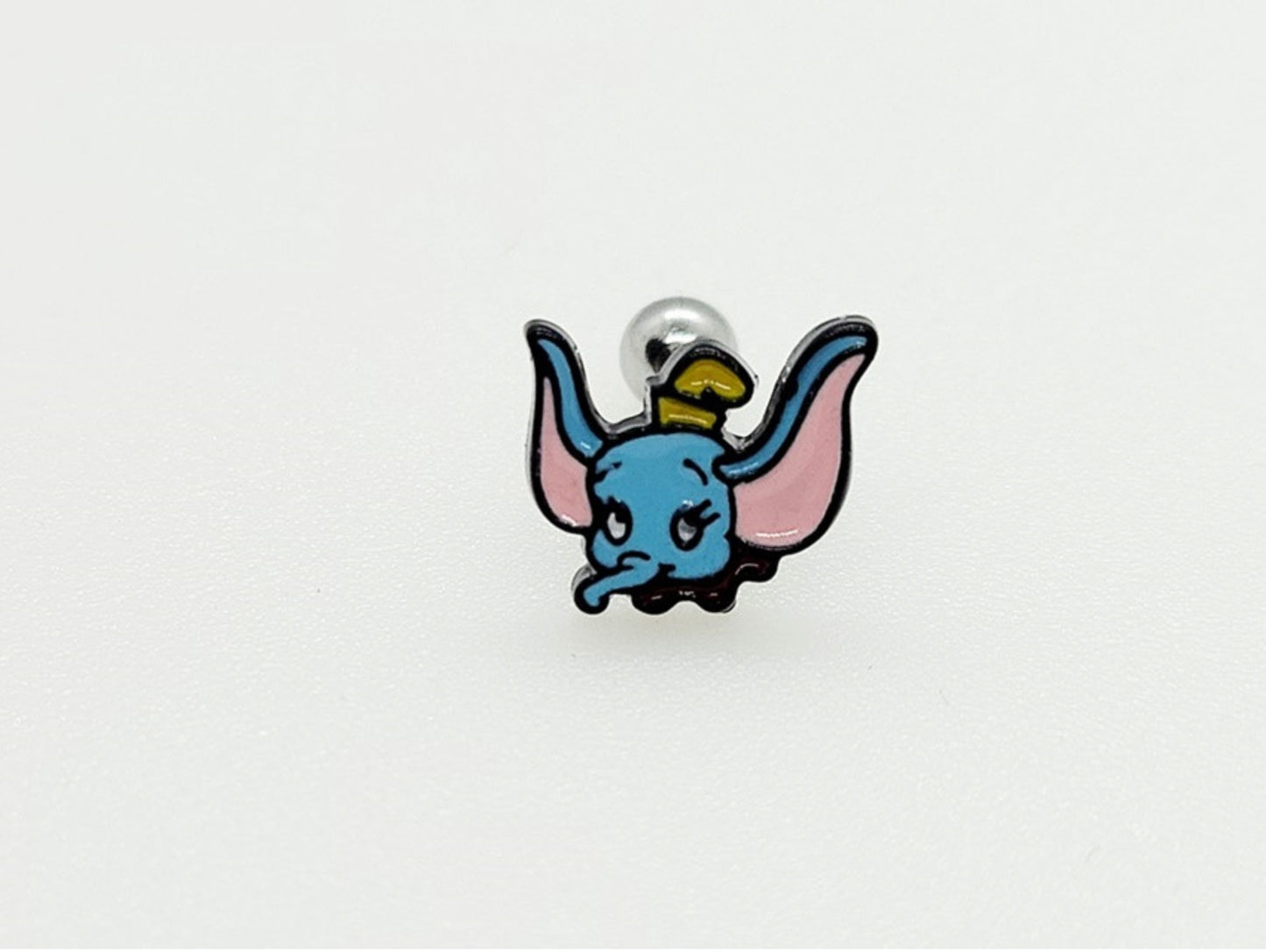 Flying baby elephant stud with fluttering pink ears - kawaii helix piercing 0.9cm