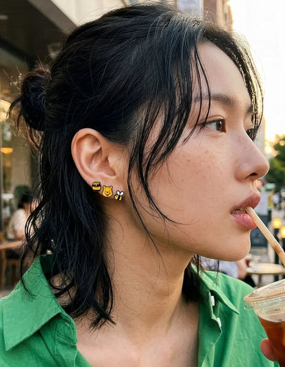 Vintage Winnie the Pooh Enamel Stud Set (4-Piece) | K-Style Kidult Earrings