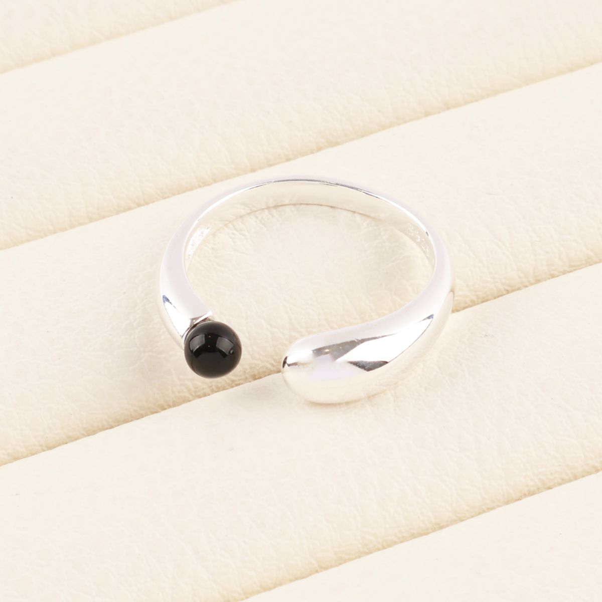 925 Sterling Silver Black Onyx Open Ring - Adjustable Statement Ring