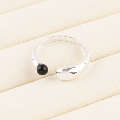 925 Sterling Silver Black Onyx Open Ring - Adjustable Statement Ring
