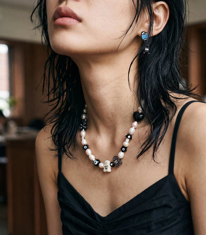 Kitsch Freshwater Pearl Charm Necklace — 8-Ball & Gingerbread Beads