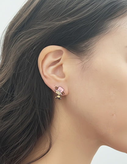 One Piece Chopper Earring Set - 3D Front-Back Design Silver Post (Pink & Blue Pair)