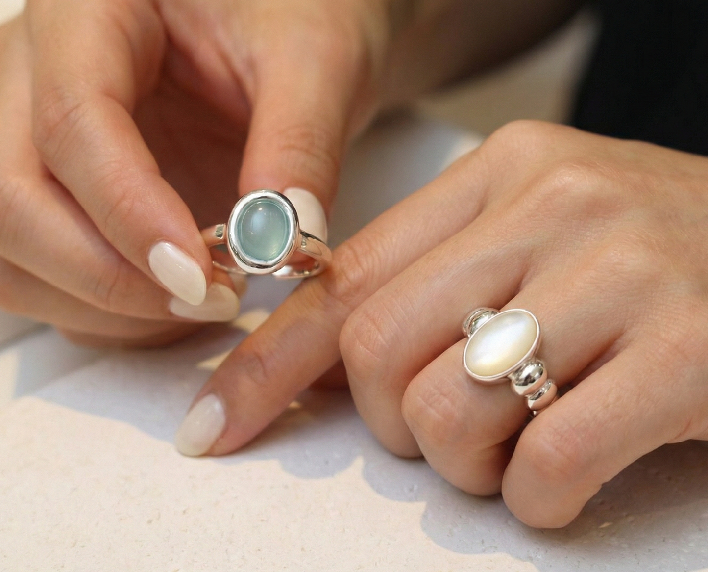 925 Sterling Silver Aquamarine Ring - Adjustable Natural Gemstone Open Ring