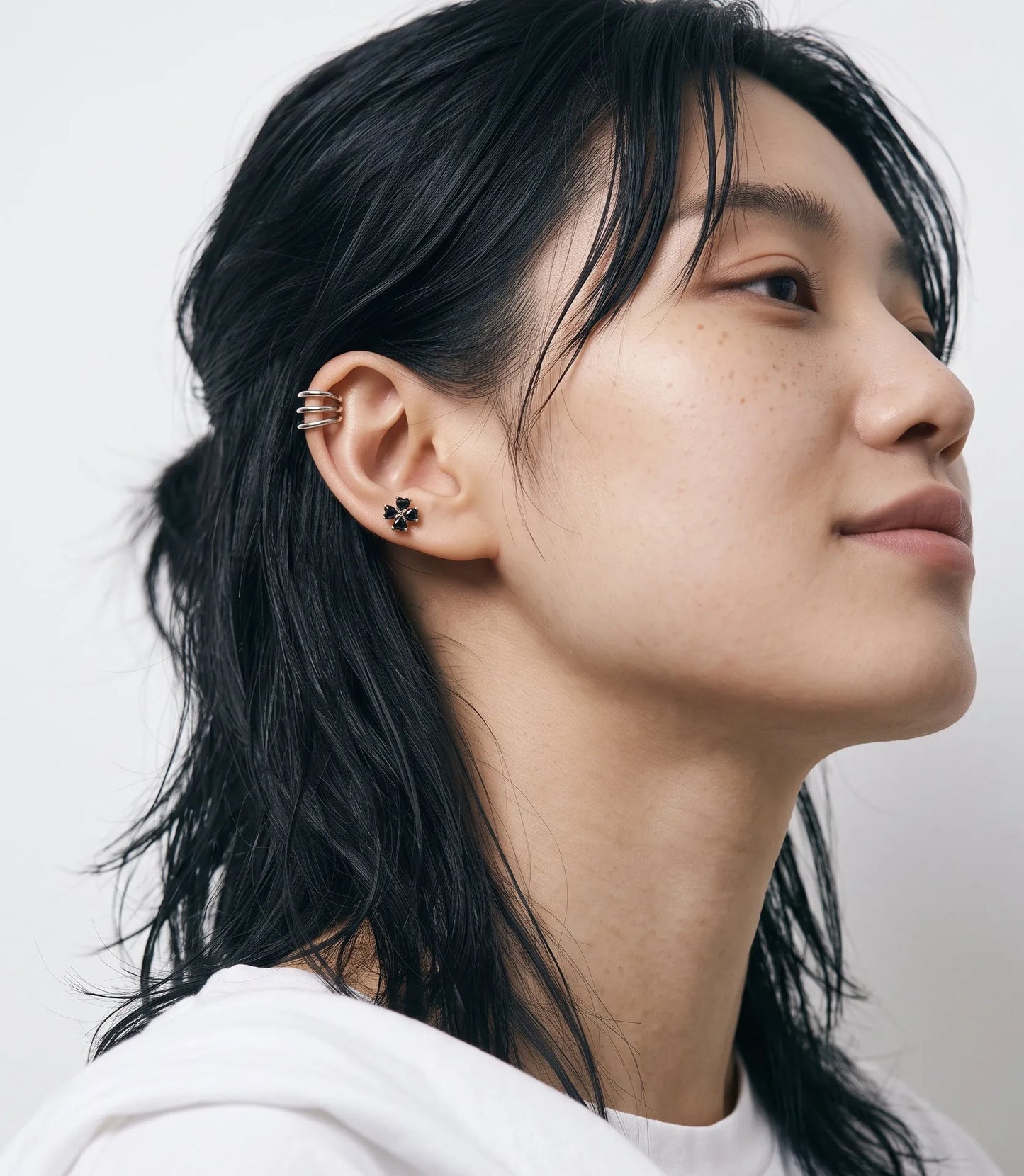 Black Clover Barbell Stud | Brass + Surgical Steel | K-Style Ear Stack (Single)