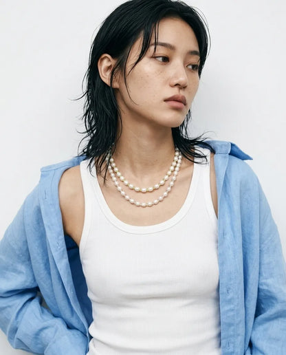 Real Freshwater Pearl & Color Bead Choker Necklace | Y2K Kitsch Neck Stack