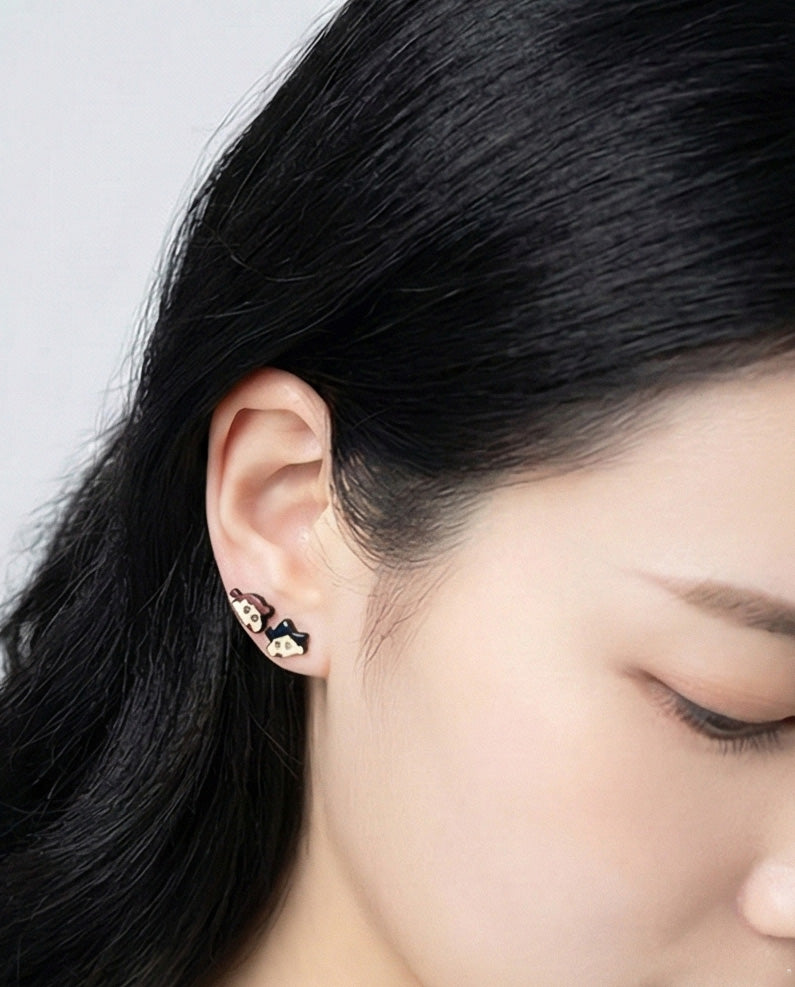 Silver Post Shin-chan Earrings - Handmade 4 Character Set | Made in Korea