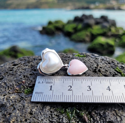 Chunky Double Heart Drop Earrings – Pearl & Color Block
