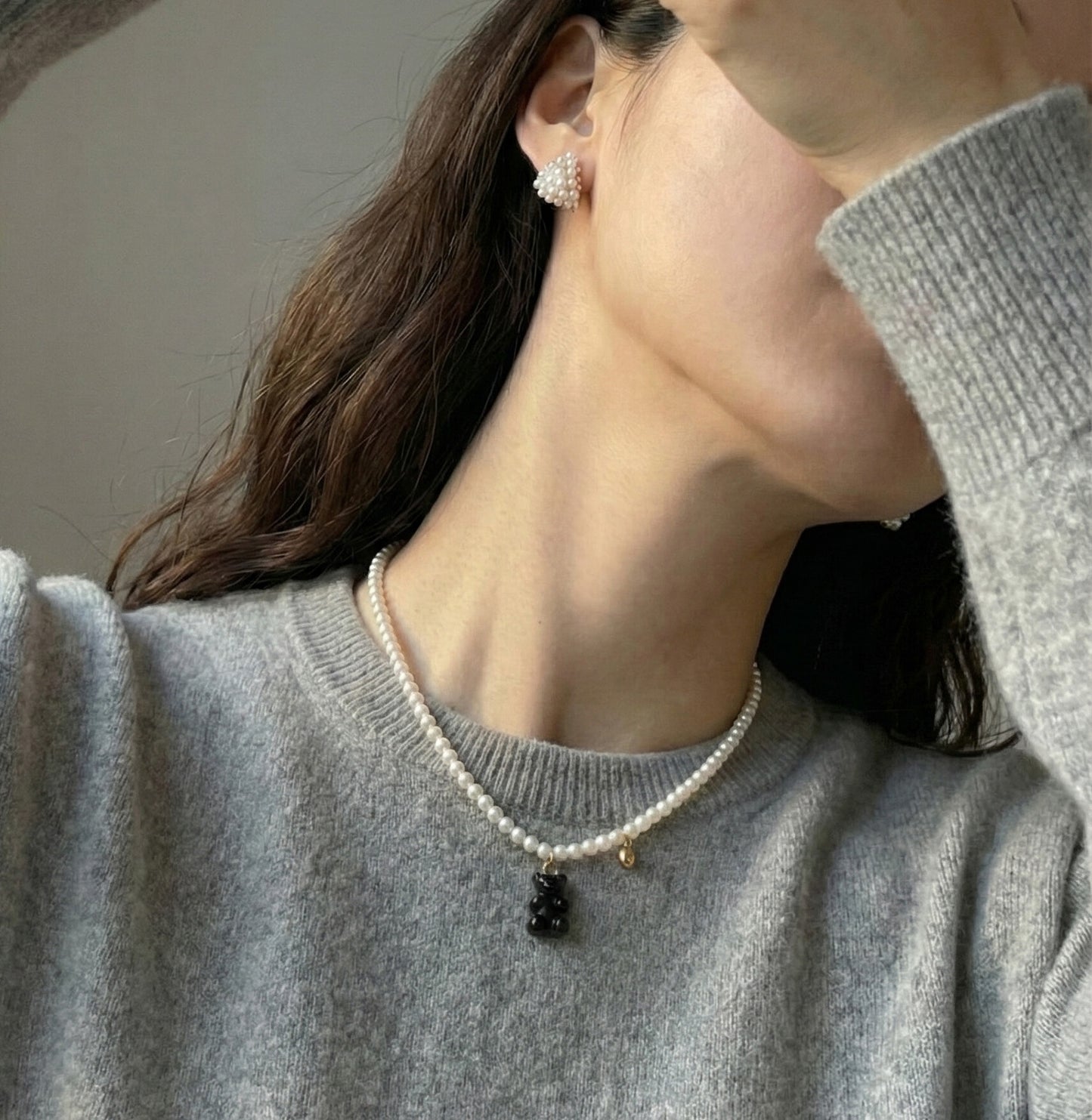 Swarovski Pearl Gummy Bear Necklace - Y2K Coquette Beaded Choker