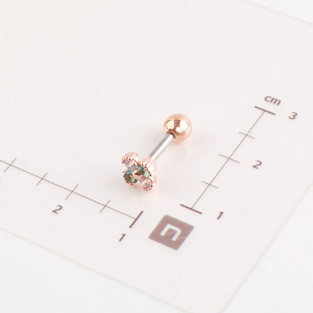 Emerald Clover Barbell Stud | Brass + Surgical Steel | K-Style Ear Stack (Single)