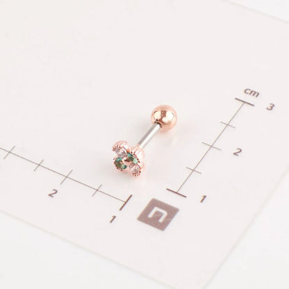 Emerald Clover Barbell Stud | Brass + Surgical Steel | K-Style Ear Stack (Single)