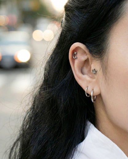 Surgical Steel Antique Piercing - 6 Designs Star Moon Paw Crown | Cartilage Helix Tragus Stud