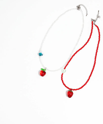 Fruit Charm Bead Necklace | Apple or Strawberry – K-Style