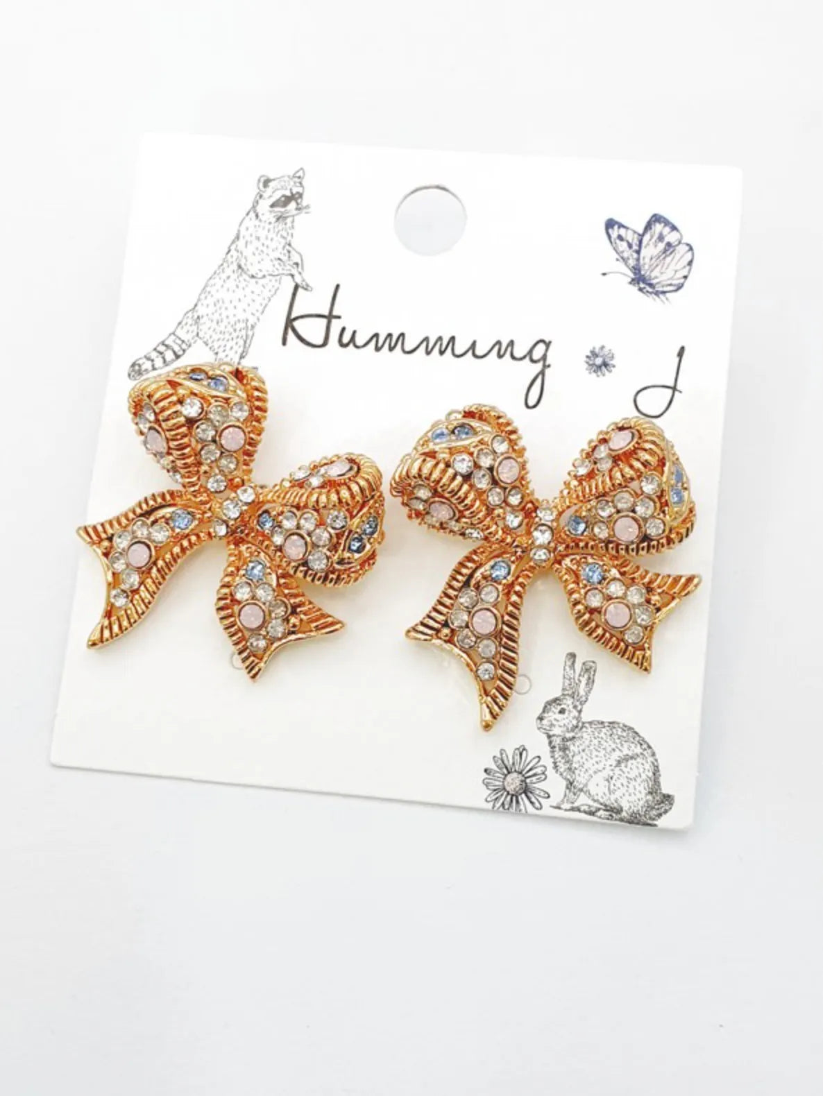 Crystal Bow Stud Earrings — Handmade in Korea | 8ttitto8