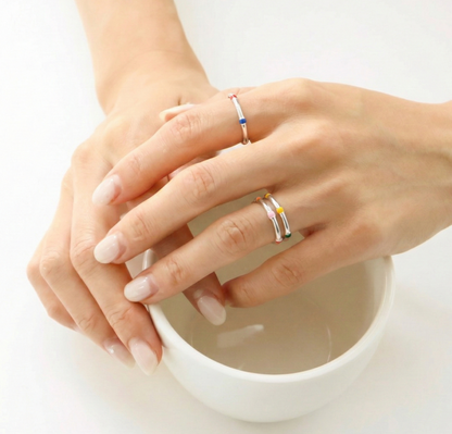 925 Sterling Silver Multicolor Enamel Stackable Open Ring — Adjustable Dainty Band