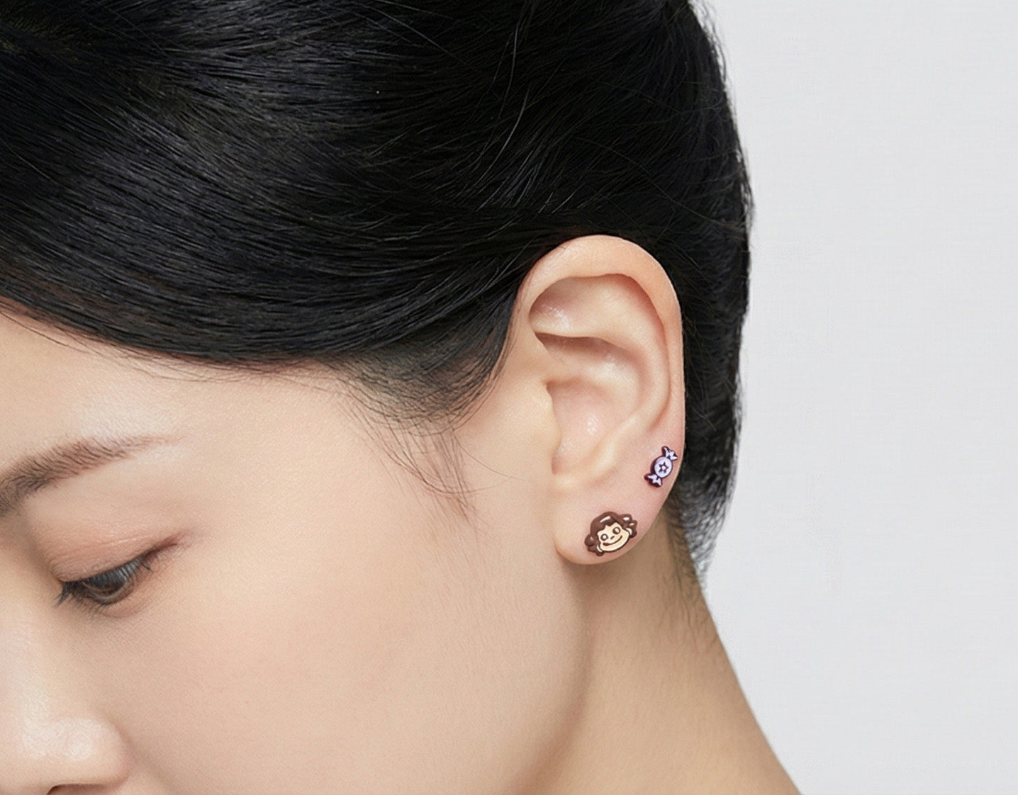 Kawaii Peko Chan 4-Piece Mismatched Earring Set - Silver Post Studs