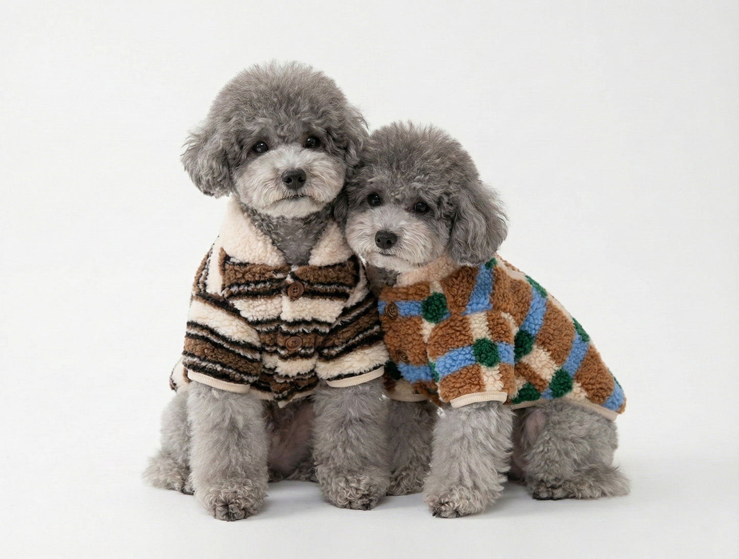Cozy Sherpa Fleece Dog Cardigan - Button-Up Winter Coat Check & Stripe