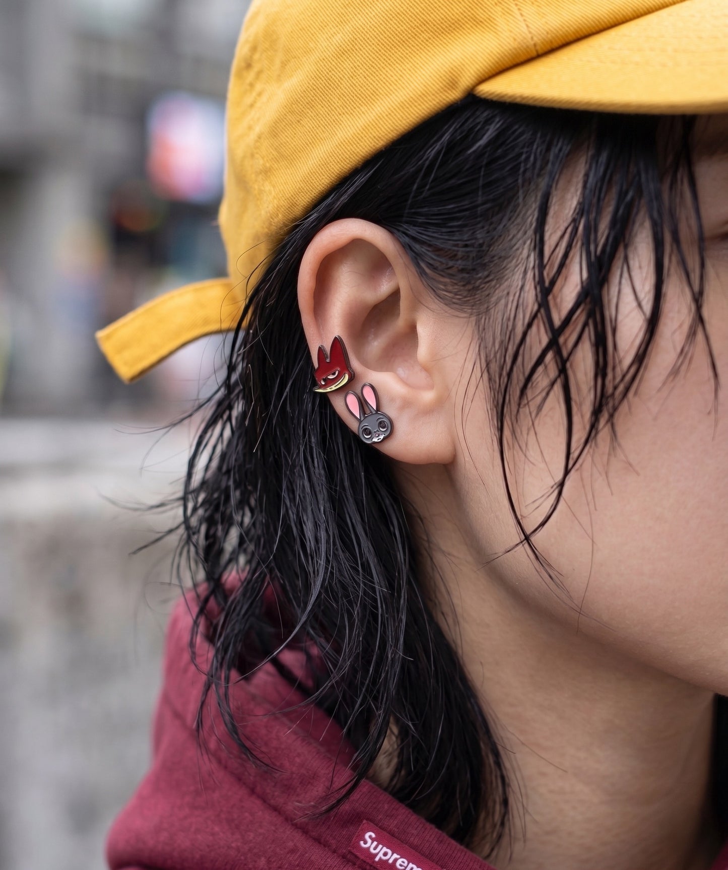 Triple Zootopia earstack — Judy, Nick & carrot studs, retro-cool kawaii curation for Y2K aesthetics
