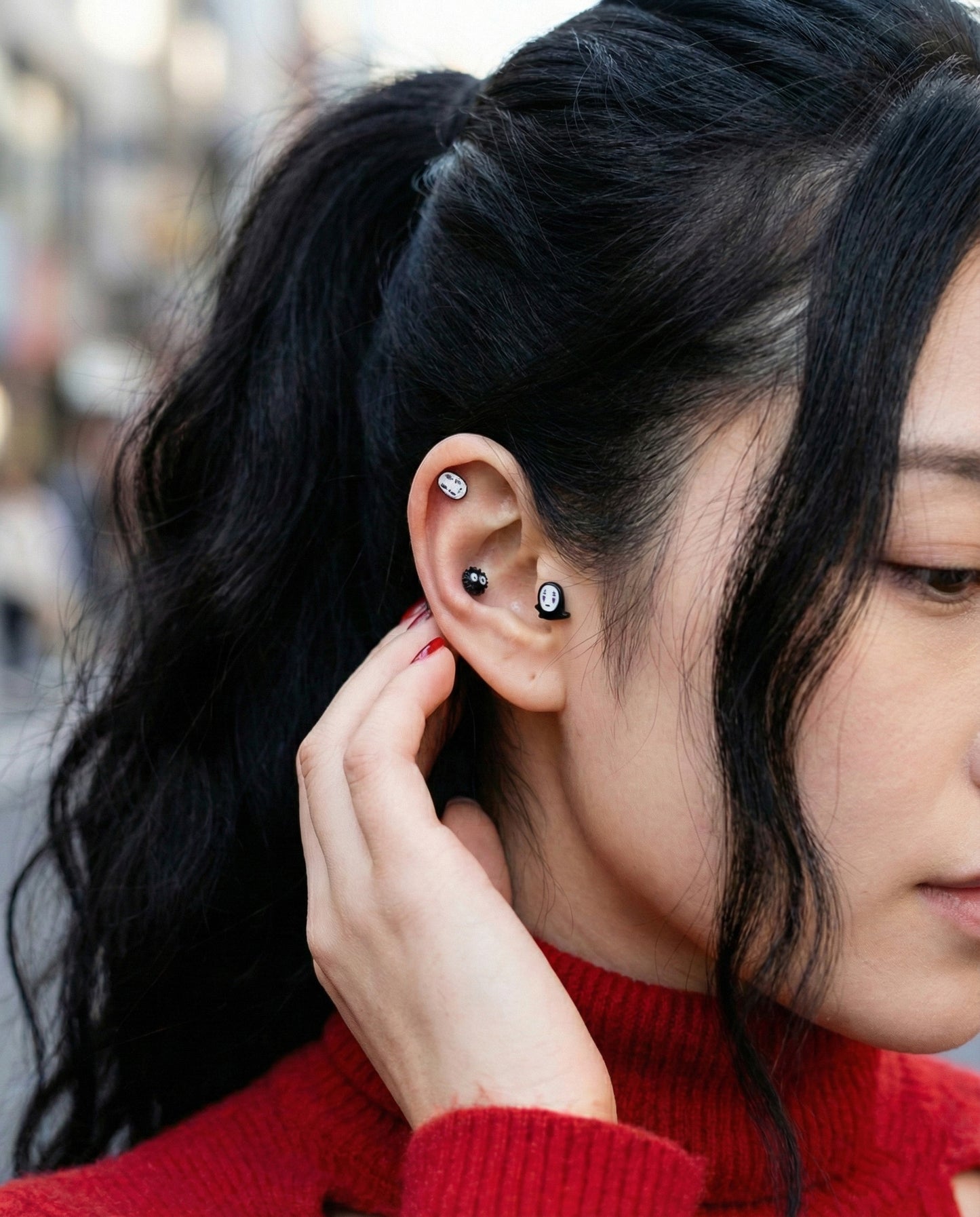 Spirited Away No-Face Kaonashi Stud Earrings Set - 4 Designs (Heart/Gold/Face/Barbell) | Surgical Steel