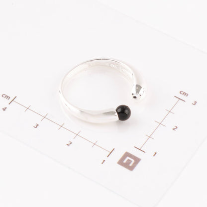 925 Sterling Silver Black Onyx Open Ring - Adjustable Statement Ring
