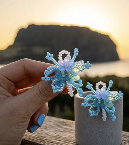 Sky Bloom Crystal Jelly Flower Bead Earrings | K-Style Handmade