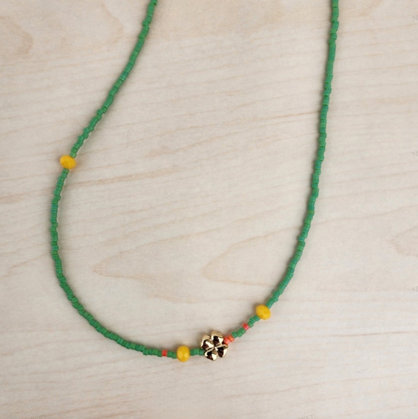 Lucky Four-Leaf Clover Seed Bead Choker Necklace - 5 Colors