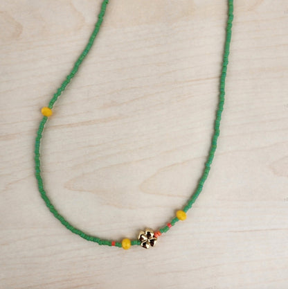 Lucky Four-Leaf Clover Seed Bead Choker Necklace - 5 Colors