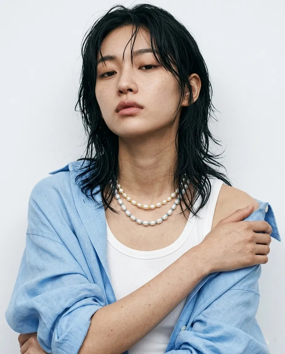 Real Freshwater Pearl & Color Bead Choker Necklace | Y2K Kitsch Neck Stack