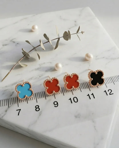925 Silver Clover Gemstone Studs | Rose Gold | 5 Colors