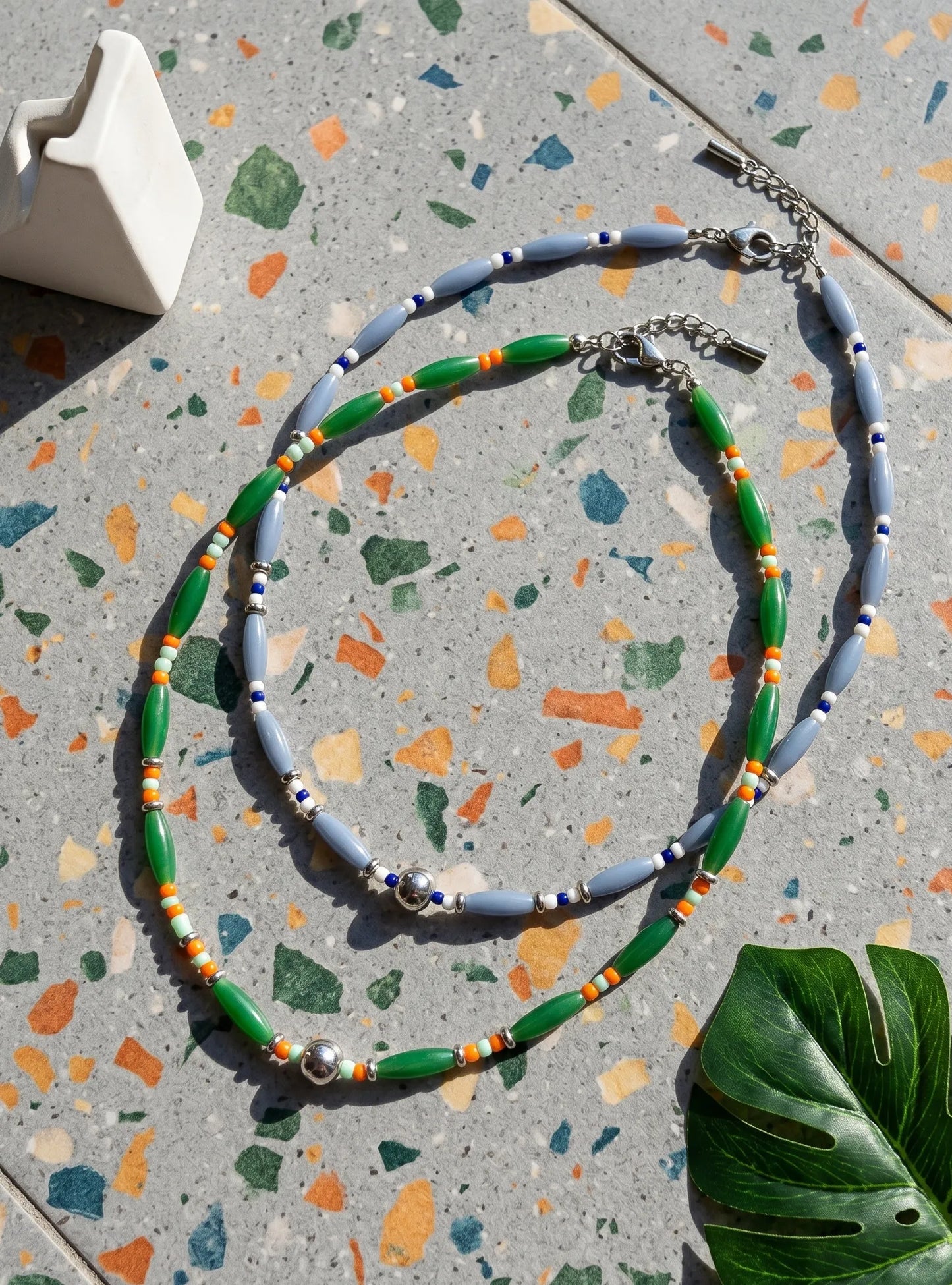 Oval Glass Bead Necklace | K-Style Stack · 4 Colors