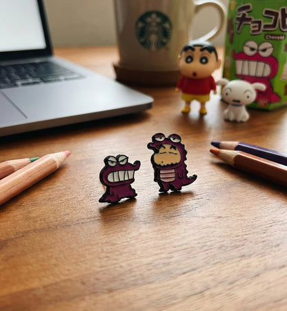 Crayon Shin-chan Asymmetrical Enamel Stud Earrings | Silver Post