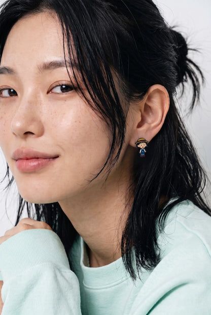 Maruko-chan Mismatch Stud Earrings – Enamel Anime Character